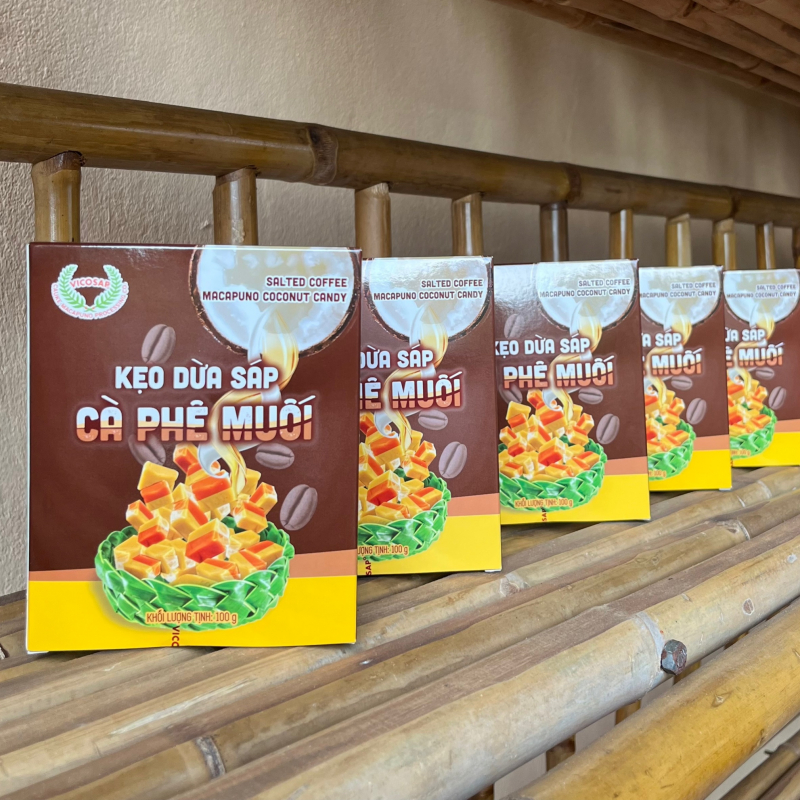 Kẹo Dừa Sáp Cà Phê Muối Vicosap (Kẹo mềm dẻo ít đường)- Hộp 100g
